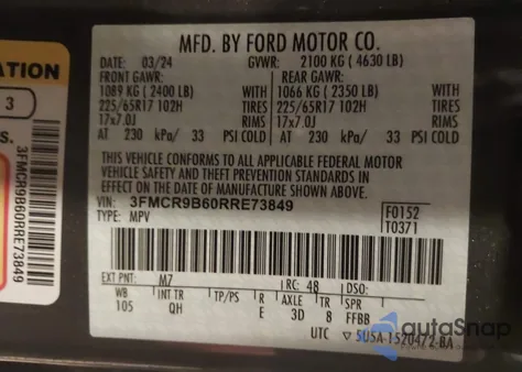 2024 Ford Bronco Sport Big Bend z USA, uszkodzony, nr VIN 3FMCR9B60RRE73849